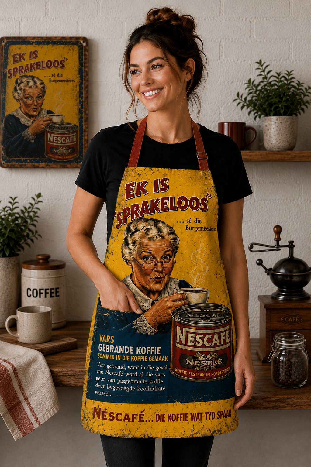 Nescafé Ek Is Sprakeloos vintage-style apron