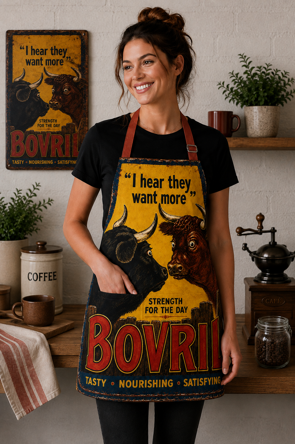 Bovril I Hear They Want More vintage-style apron