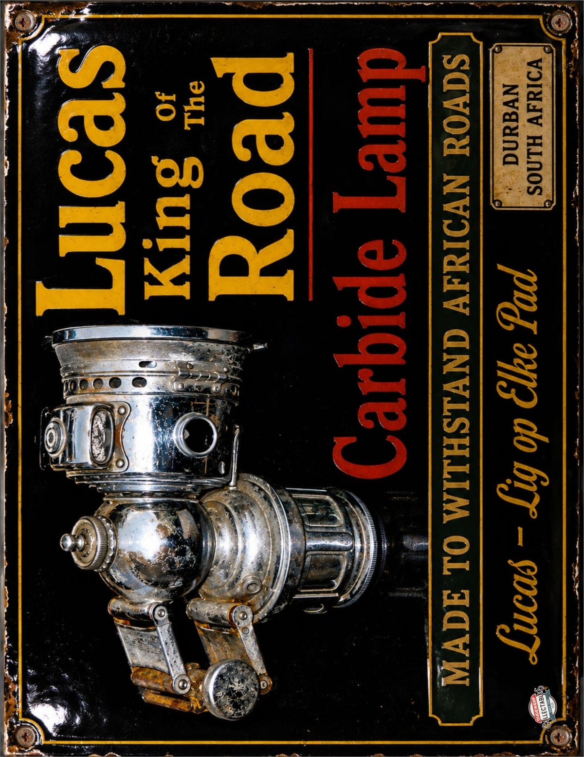 Lucas - King Of The Road Carbide Lamp vintage-style reproduction sign artwork