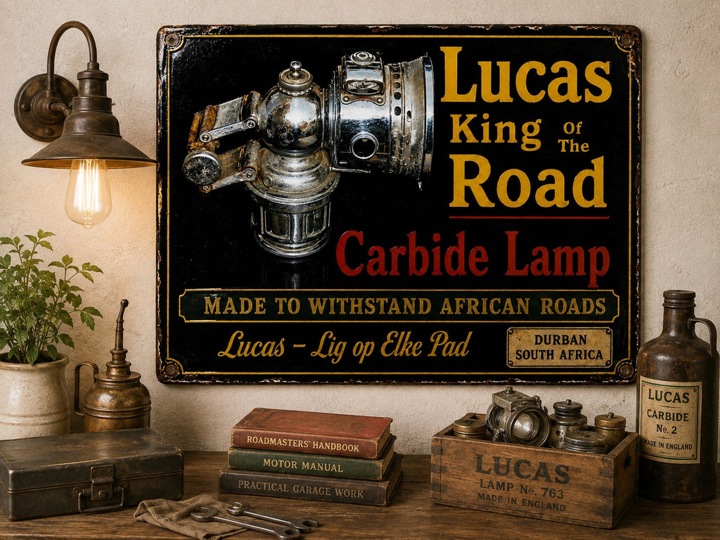 Lucas - King Of The Road Carbide Lamp vintage-style reproduction sign