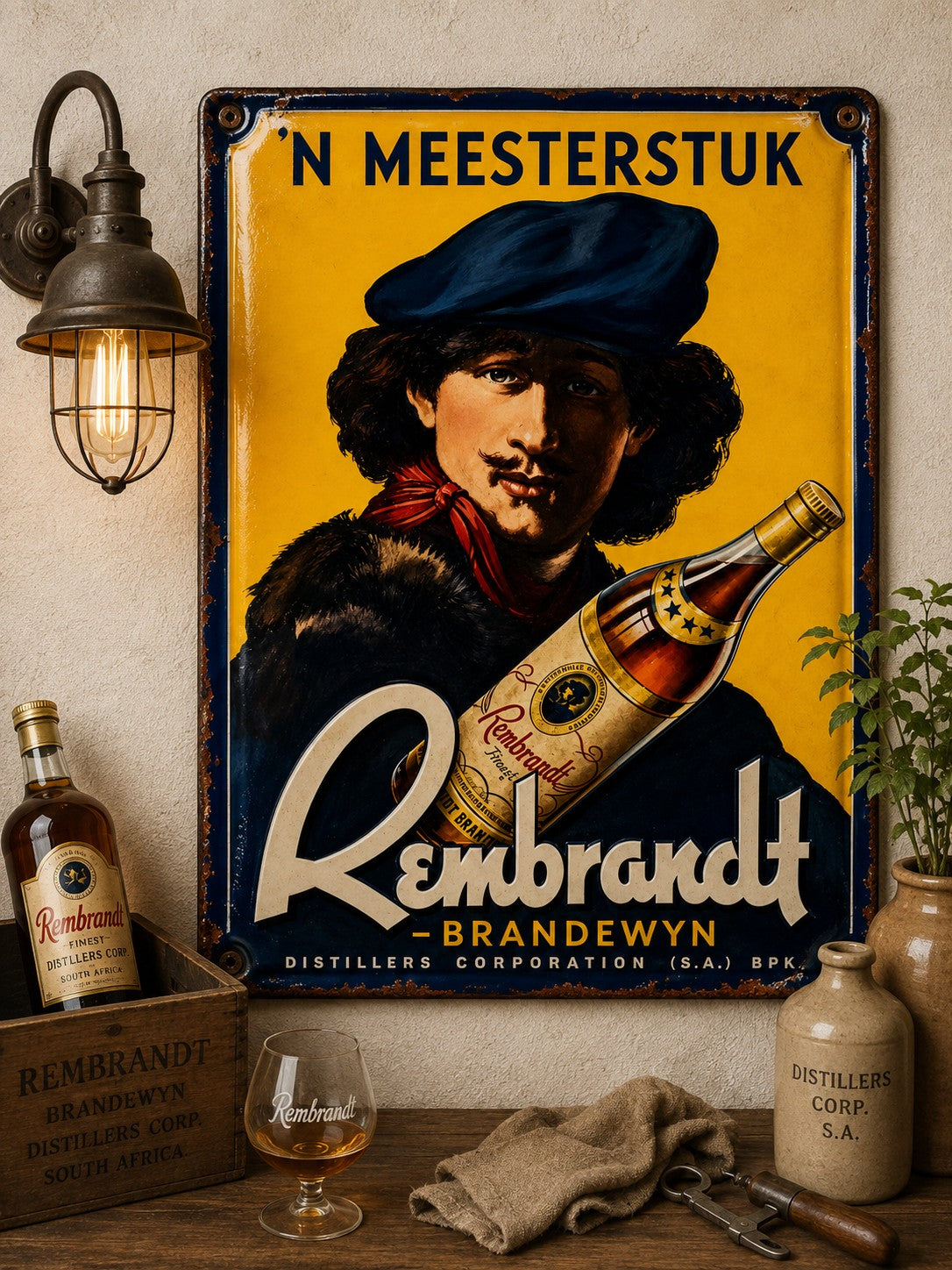 Rembrandt Brandewyn - 'N Meesterstuk vintage-style reproduction sign