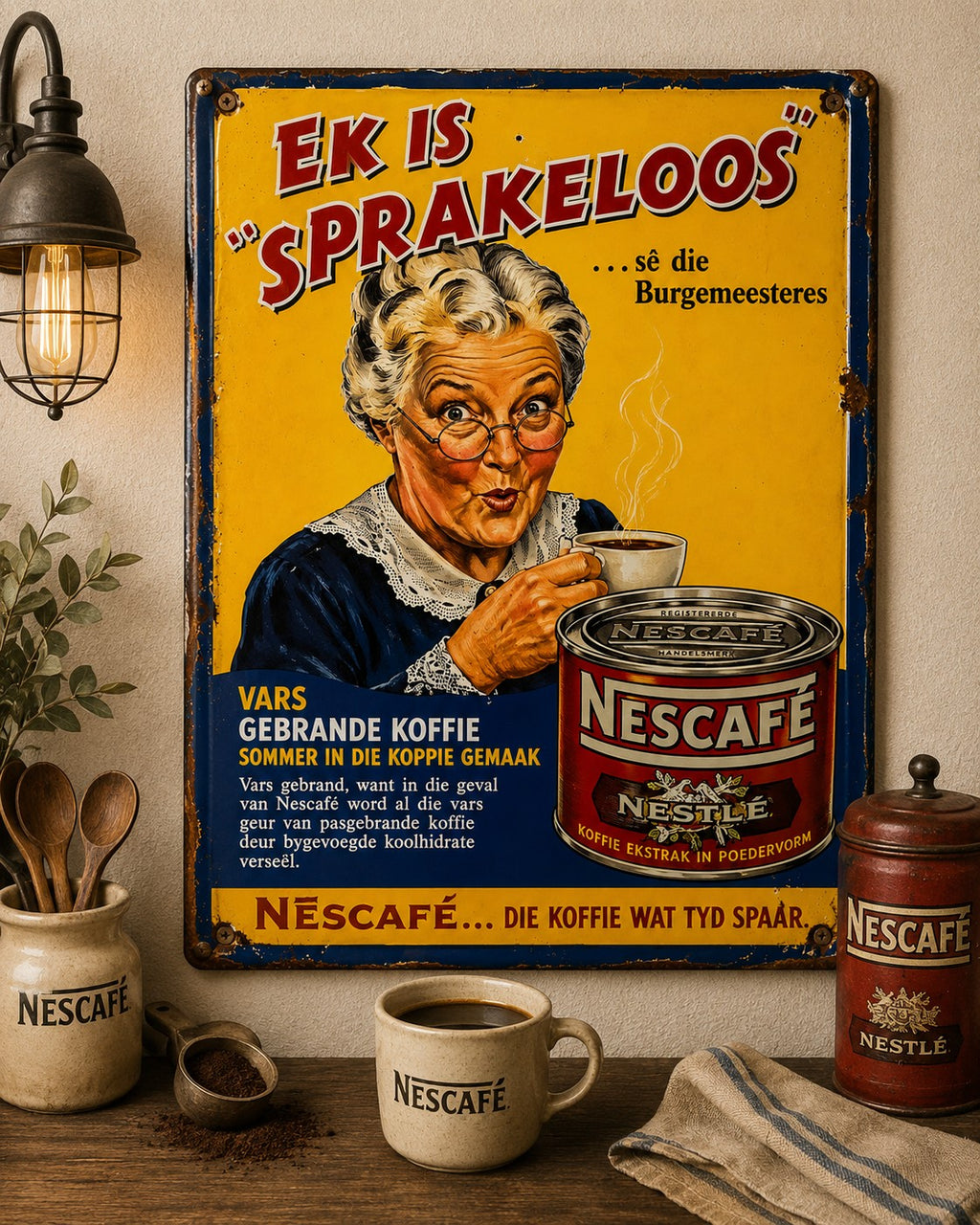 Nescafé - Ek Is Sprakeloos vintage-style reproduction sign