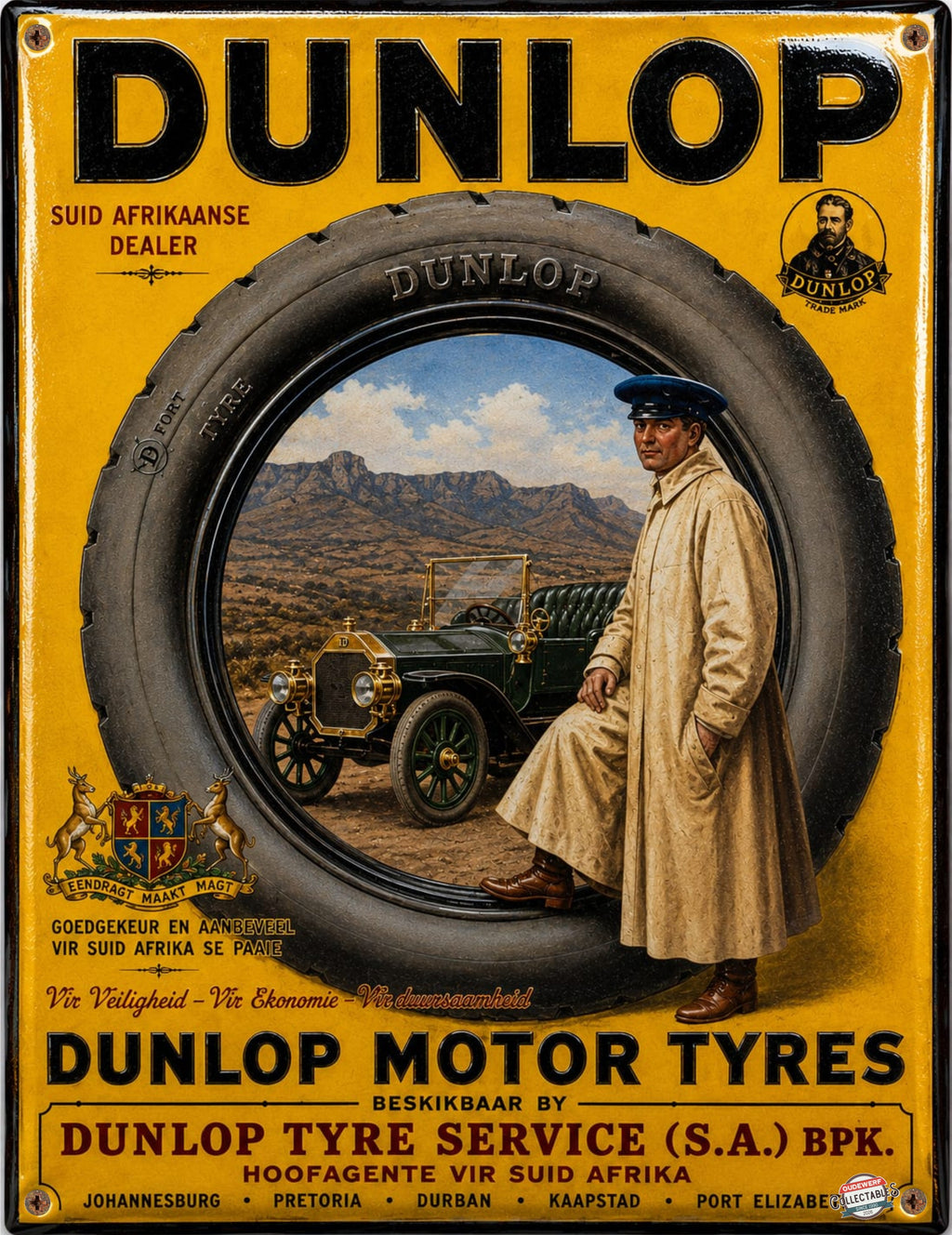 Dunlop Motor Tyres - Suid Afrikaanse Dealer vintage-style reproduction sign artwork