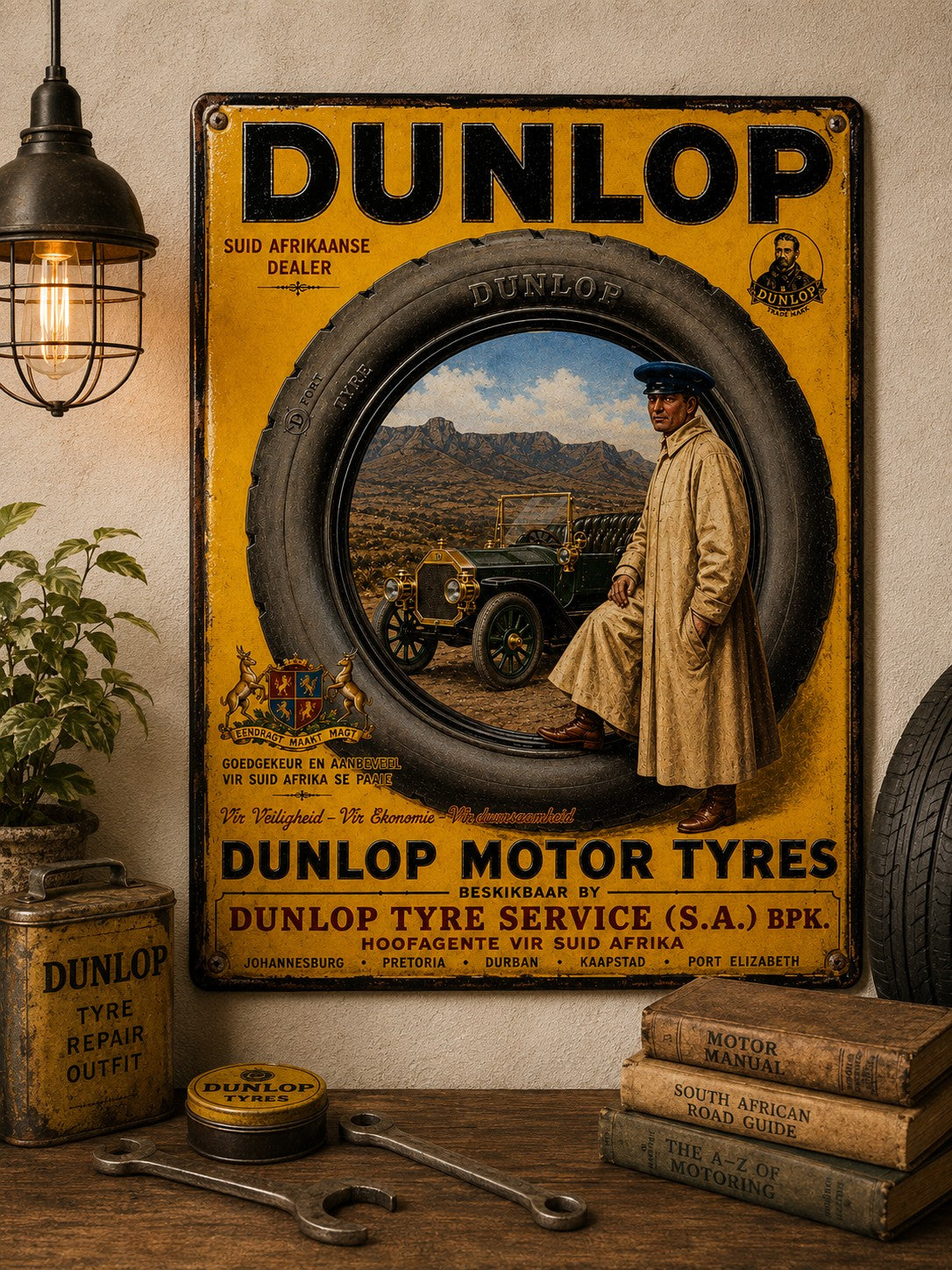 Dunlop Motor Tyres - Suid Afrikaanse Dealer vintage-style reproduction sign
