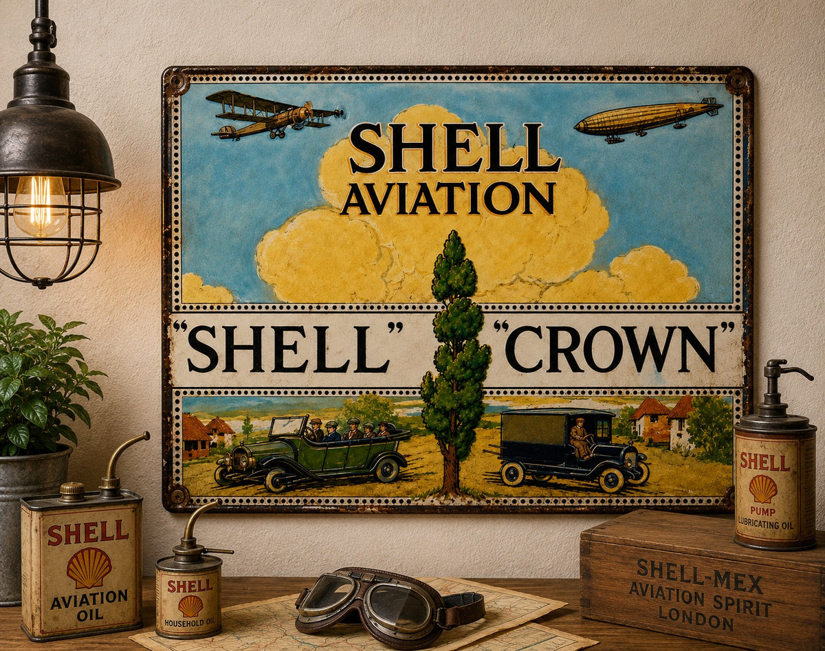 Shell Aviation - Shell Crown vintage-style reproduction sign