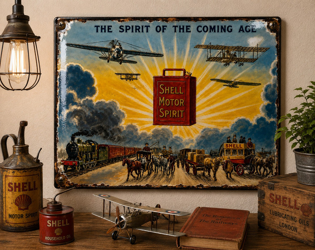 Shell Motor Spirit - The Spirit Of The Coming Age vintage-style reproduction sign