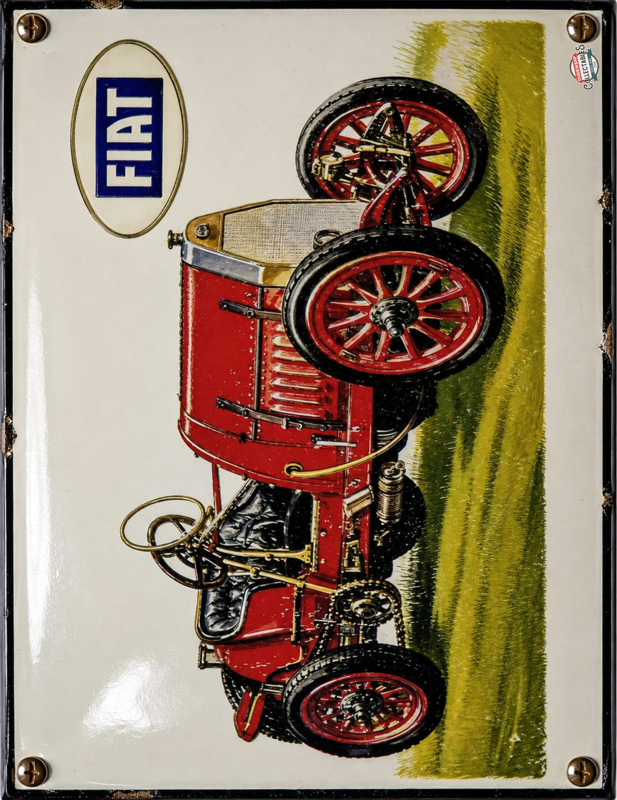 Fiat - Red Racing Car vintage-style reproduction sign artwork