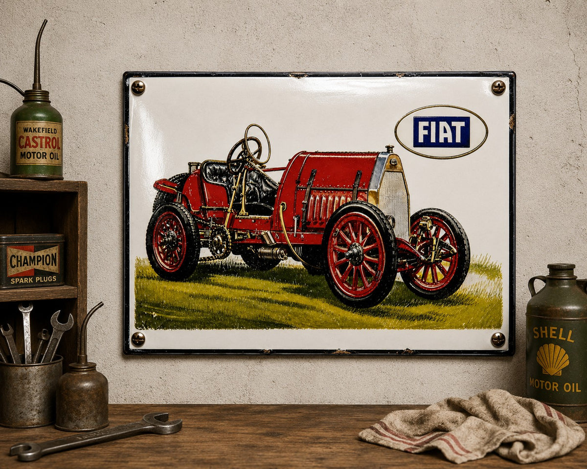 Fiat - Red Racing Car vintage-style reproduction sign