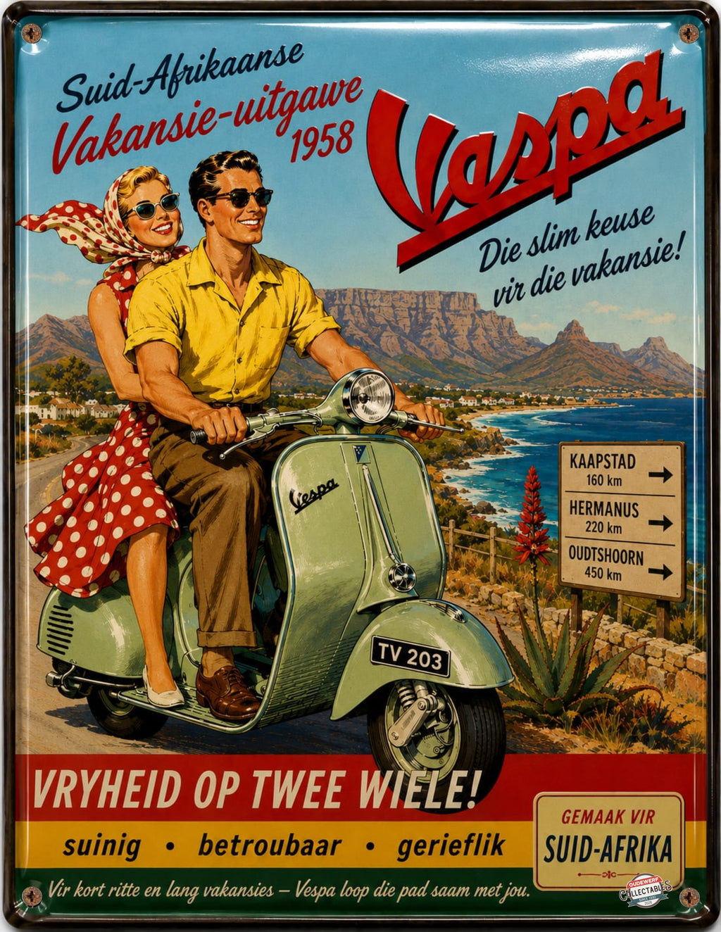 Vespa - Vryheid Op Twee Wiele vintage-style reproduction sign artwork
