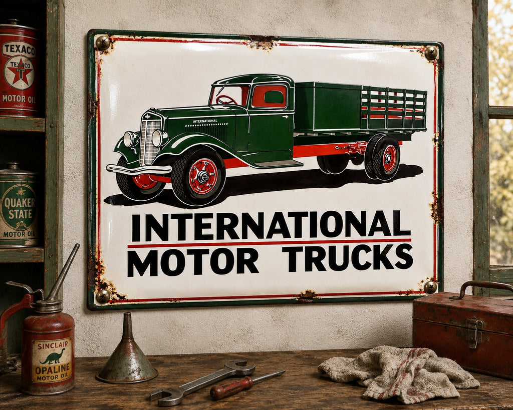 International Motor Trucks vintage-style reproduction sign