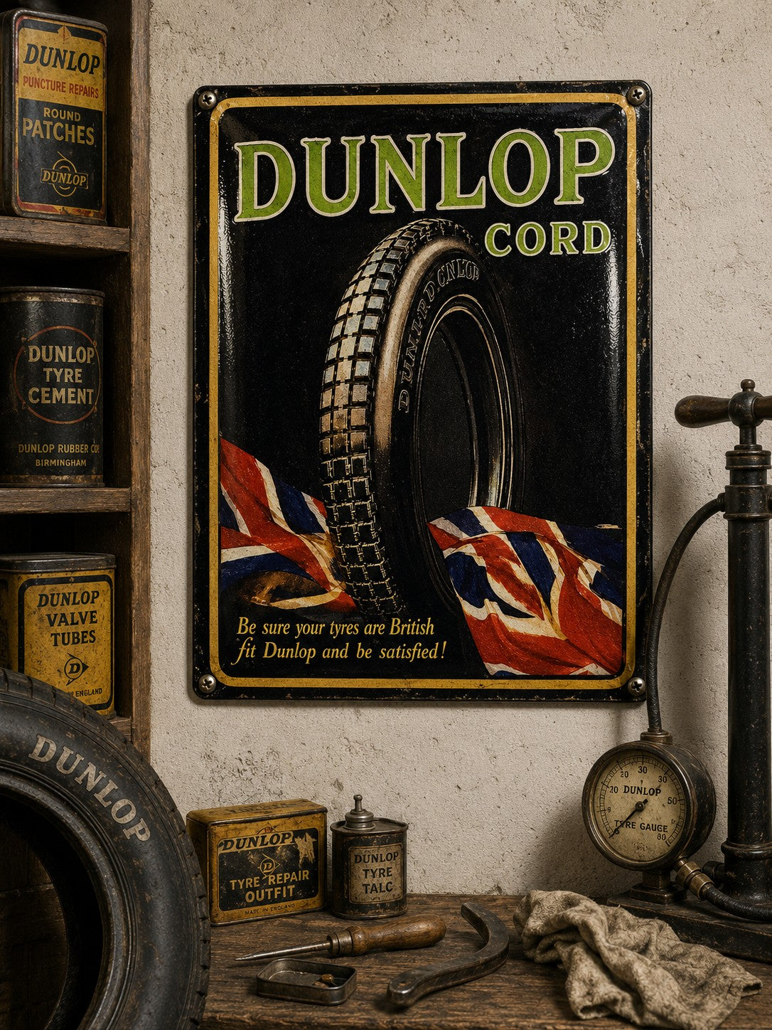 Dunlop Cord - Be Sure Your Tyres Are British vintage-style reproduction sign